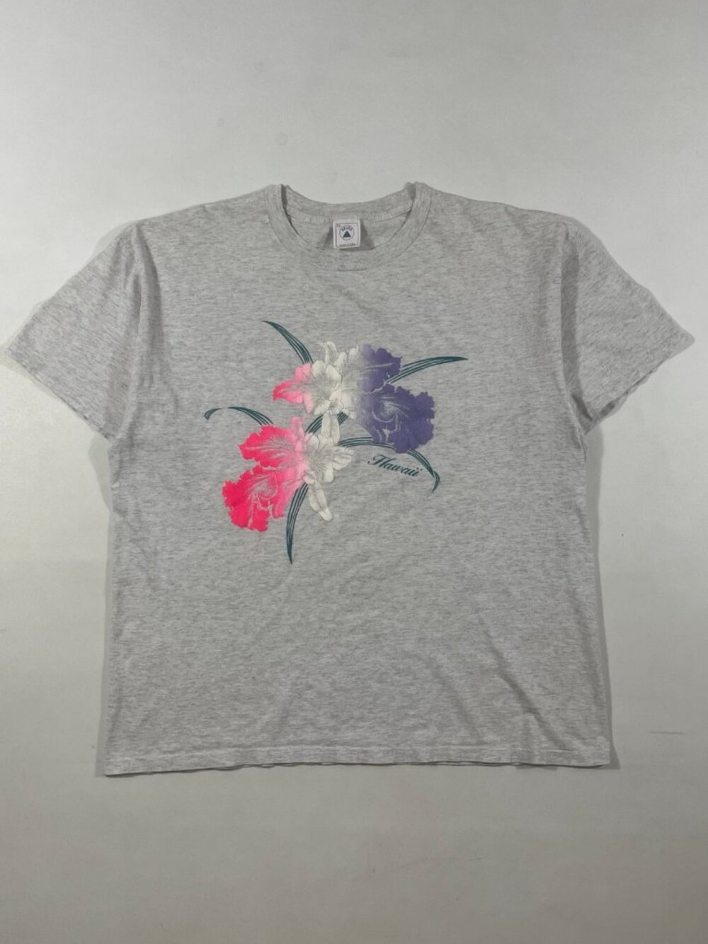 Vintage 90s Delta Hawaii Tropical Floral Souvenir T-Shirt Heather Gray XL